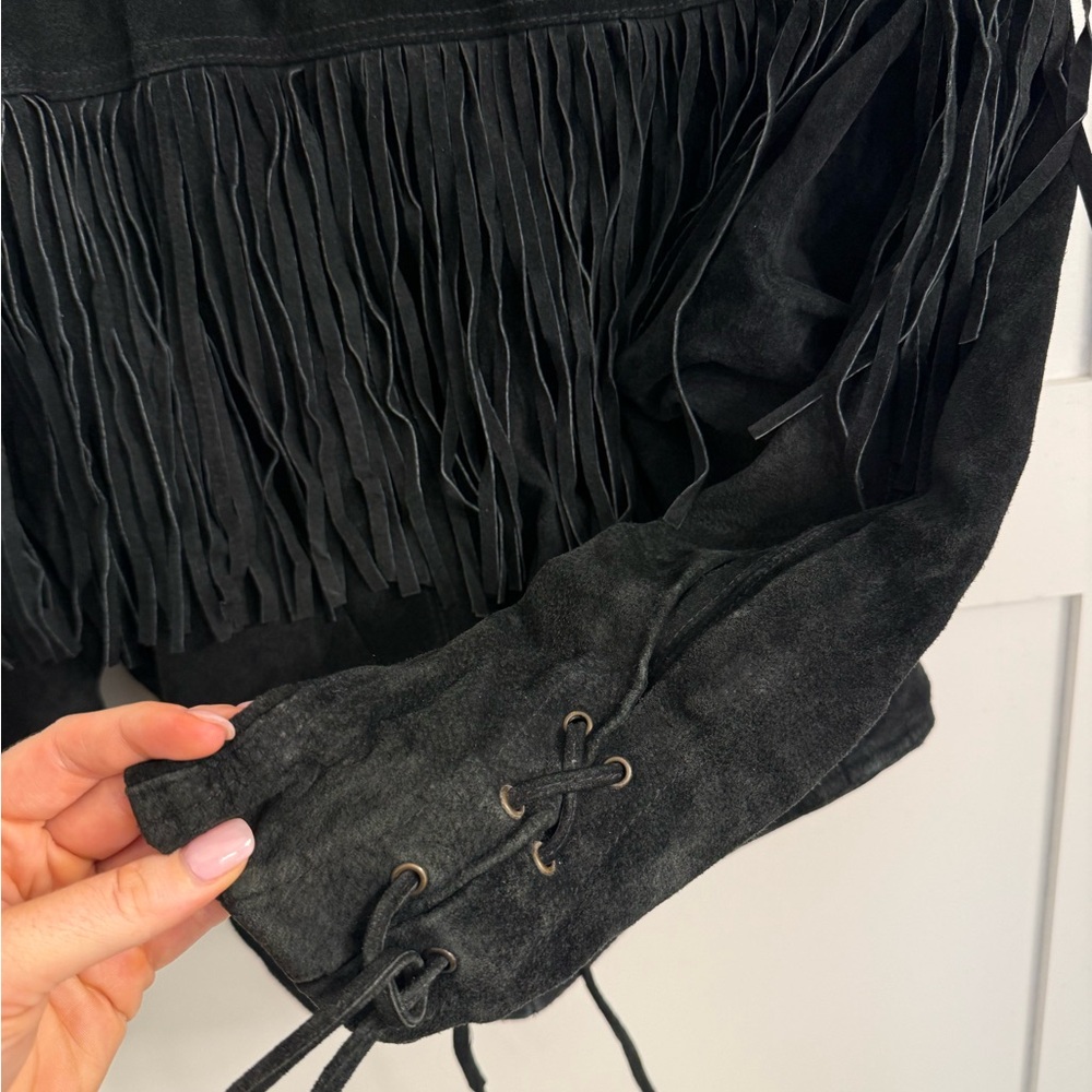 VINTAGE Wilsons Suede Black Fringe Jacket - Picture 6 of 6